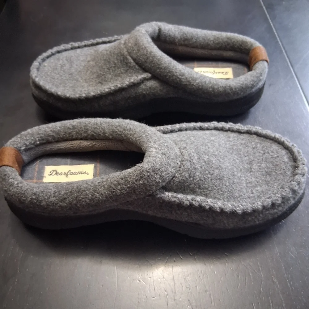 Dearfoams Grey Memory Foam Men's Slippers Size 7